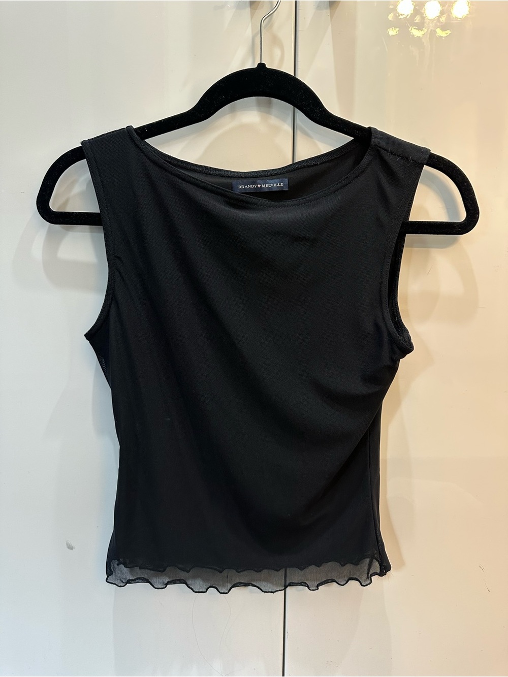 Brandy Melville Black Mesh-Hem Sleeveless Tank